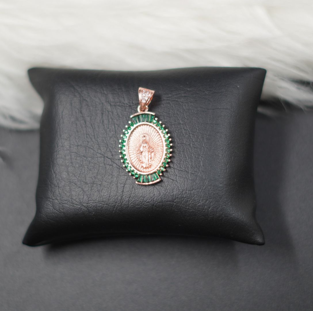 Miniatura 3 de DIJE VIRGEN ROSADO PIEDRAS VERDES